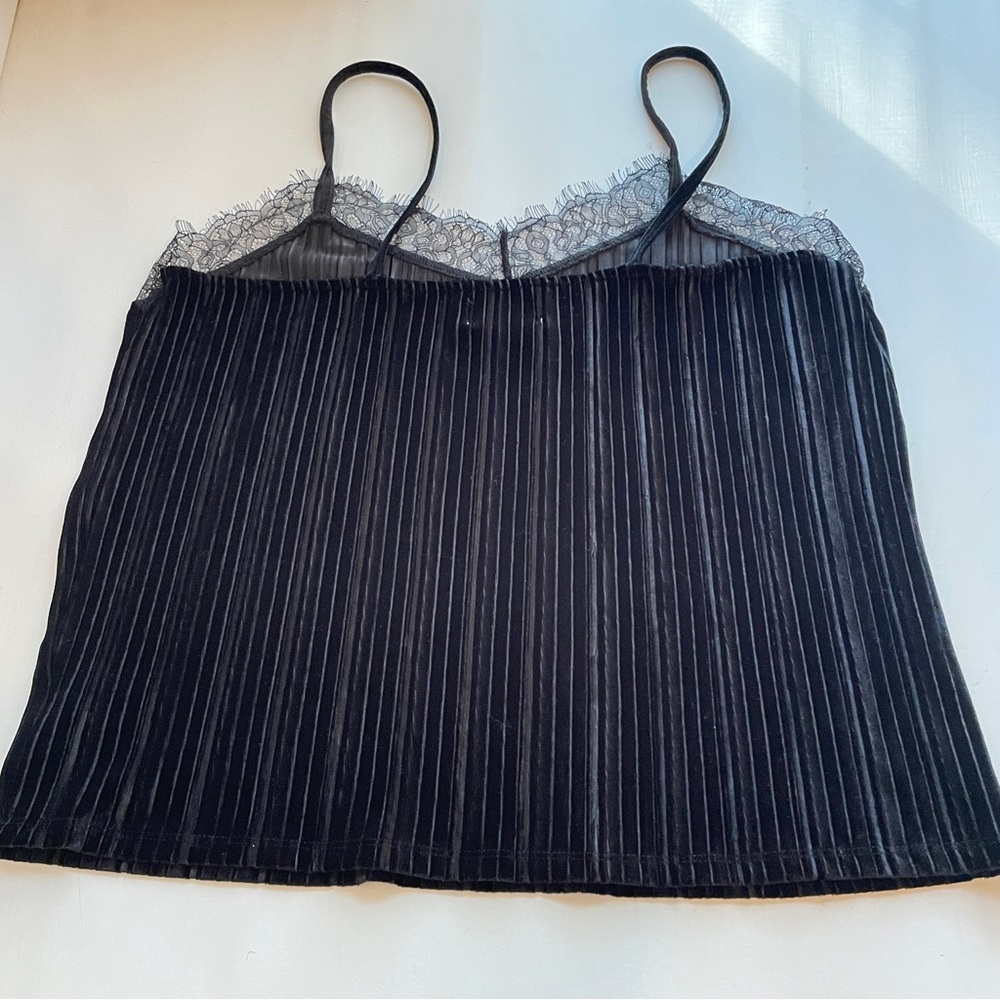 Andrea Jovine Velvet Lace Trim Cami Tank Top Women L Pleated Fairy Grunge Y2K - Picture 3 of 9